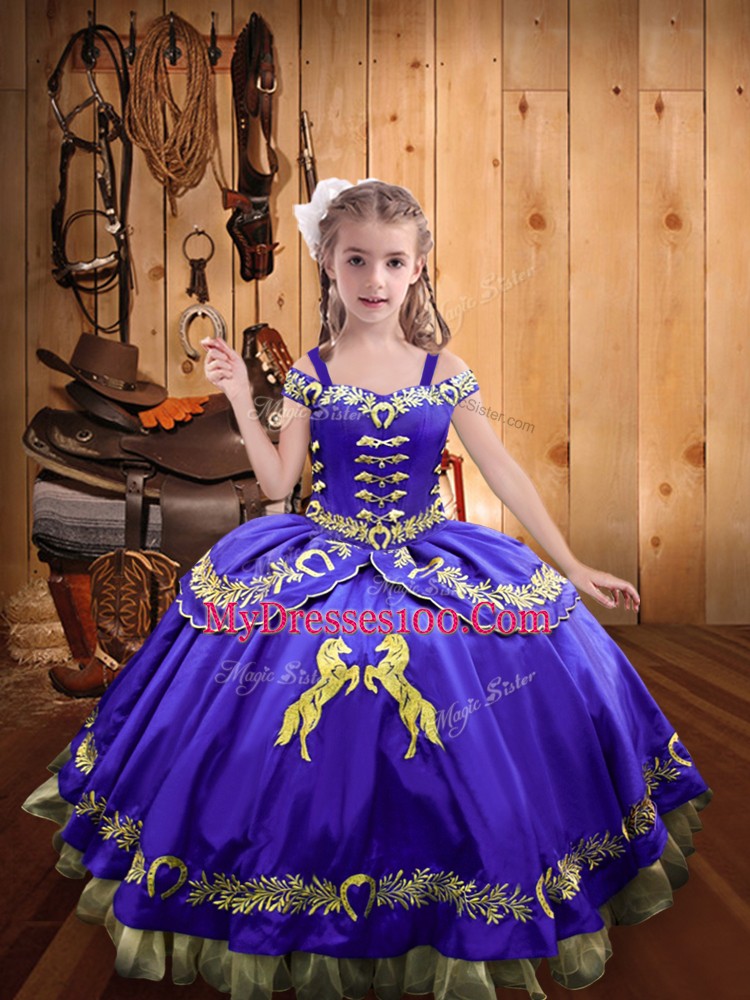 Hot Selling Sleeveless Lace Up Floor Length Beading and Embroidery Little Girl Pageant Dress
