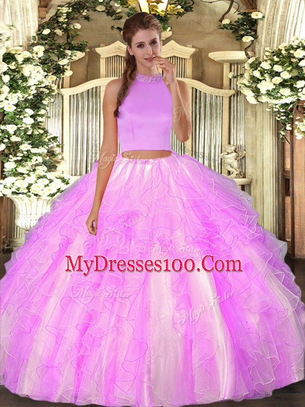 Fine Sleeveless Backless Floor Length Beading and Ruffles Sweet 16 Dresses