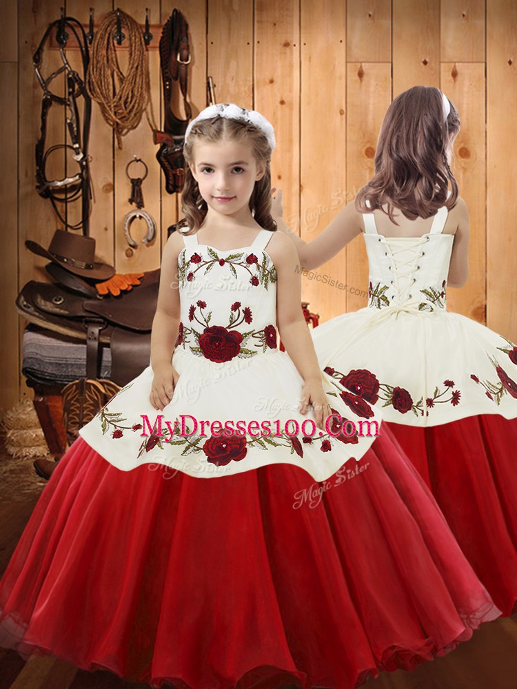 Wine Red Ball Gowns Satin and Tulle Halter Top Sleeveless Embroidery Floor Length Lace Up Quinceanera Gowns