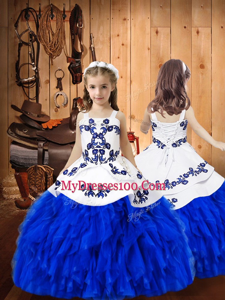Cute Strapless Sleeveless Lace Quince Ball Gowns Embroidery and Ruffles Lace Up