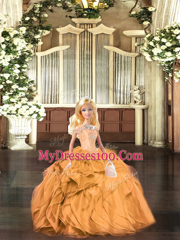 Sumptuous Orange Red Off The Shoulder Neckline Beading and Ruffles 15 Quinceanera Dress Sleeveless Lace Up