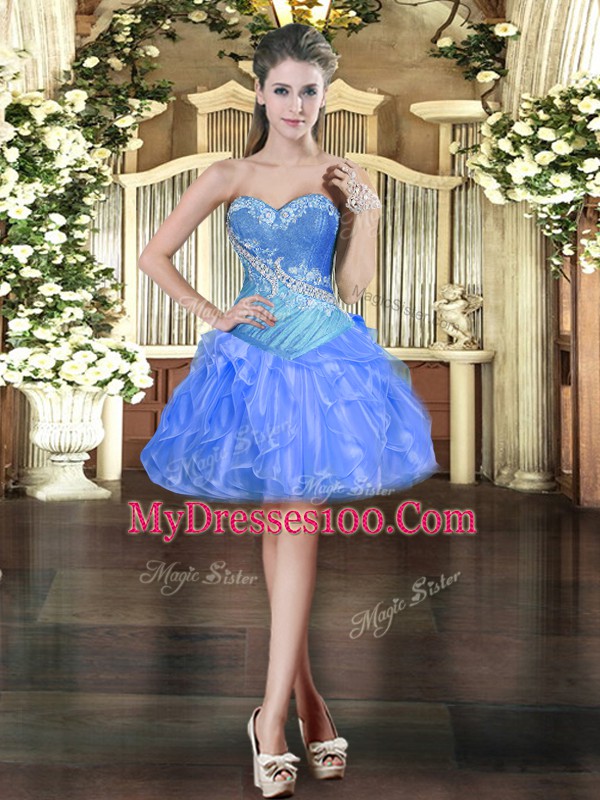 Lovely Baby Blue Sweetheart Neckline Beading and Ruffles Sweet 16 Dresses Sleeveless Lace Up