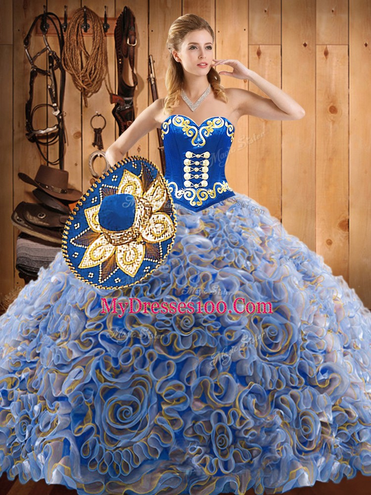 Edgy Embroidery Vestidos de Quinceanera Multi-color Lace Up Sleeveless With Train Sweep Train