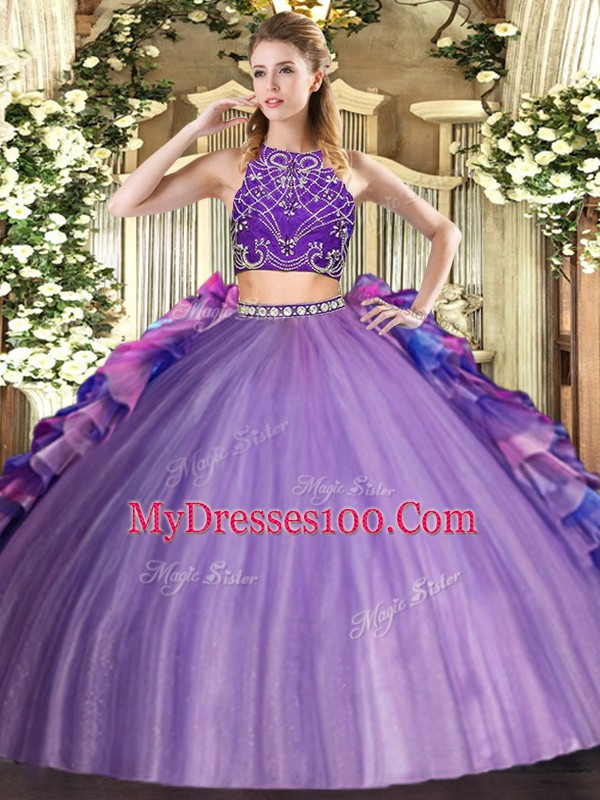 Graceful Floor Length Zipper 15 Quinceanera Dress Multi-color for Military Ball and Sweet 16 and Quinceanera with Beading and Ruffles