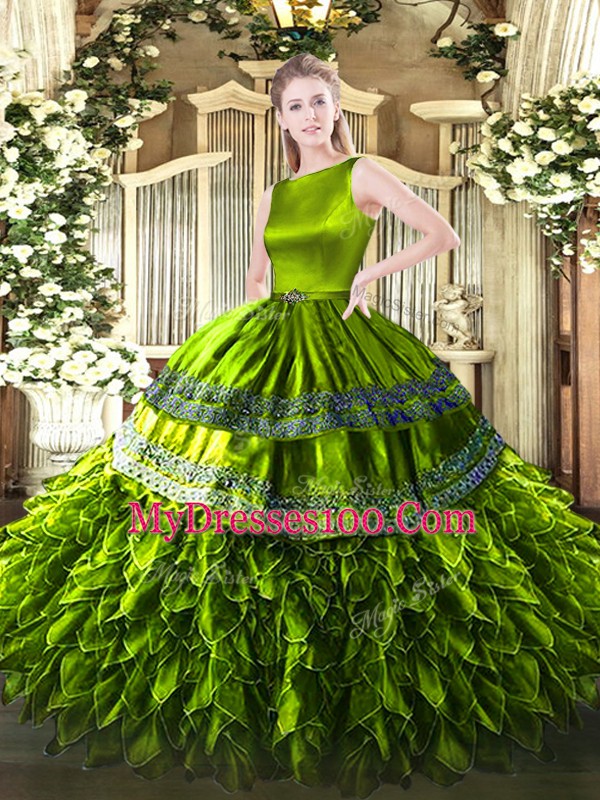 Amazing Satin and Organza Sleeveless Floor Length Sweet 16 Dress and Ruffles