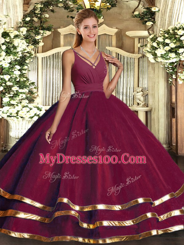 Sleeveless Backless Floor Length Ruffled Layers Sweet 16 Dress