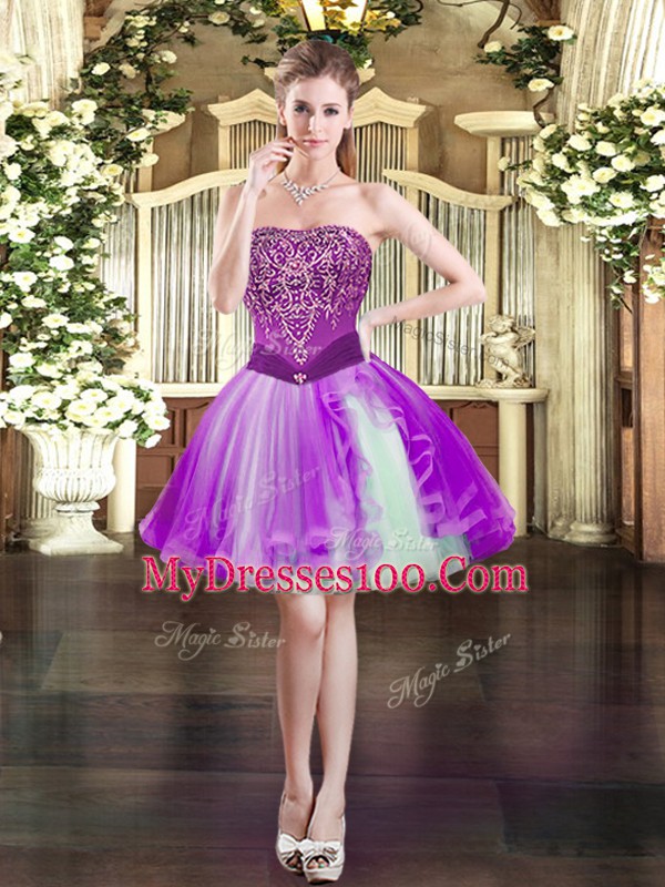 Glittering Sleeveless Mini Length Beading Lace Up Prom Homecoming Dress with Purple