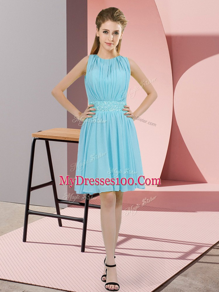 Pretty Knee Length Aqua Blue Quinceanera Court of Honor Dress Scoop Sleeveless Zipper