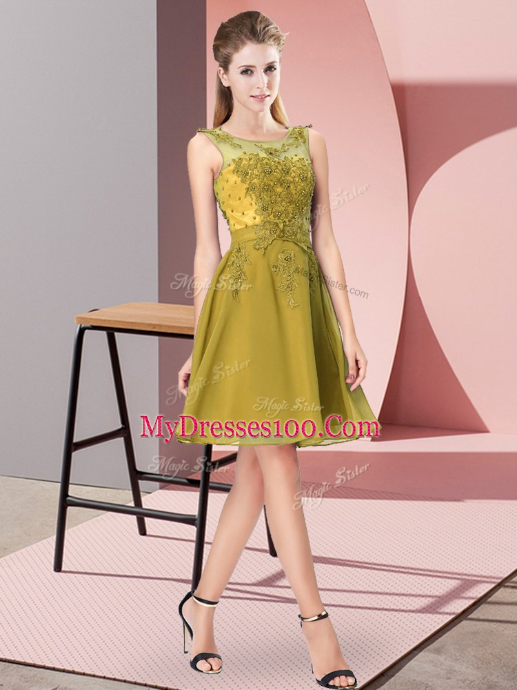 Knee Length Olive Green Vestidos de Damas Scoop Sleeveless Zipper
