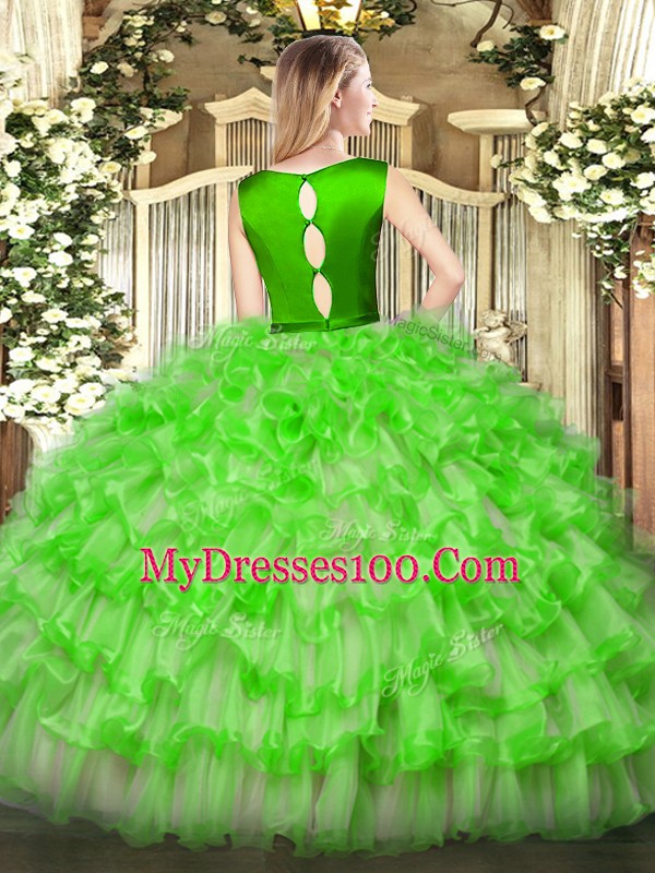 Floor Length Clasp Handle Sweet 16 Quinceanera Dress Gold for Military Ball and Sweet 16 and Quinceanera with Ruffled Layers