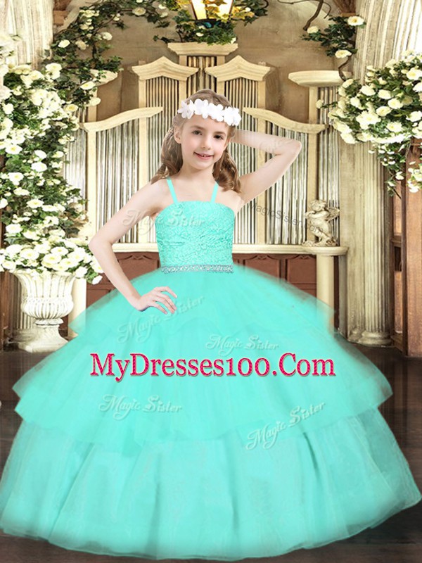 Dazzling Apple Green Zipper Straps Beading and Lace and Ruffled Layers Evening Gowns Organza Sleeveless
