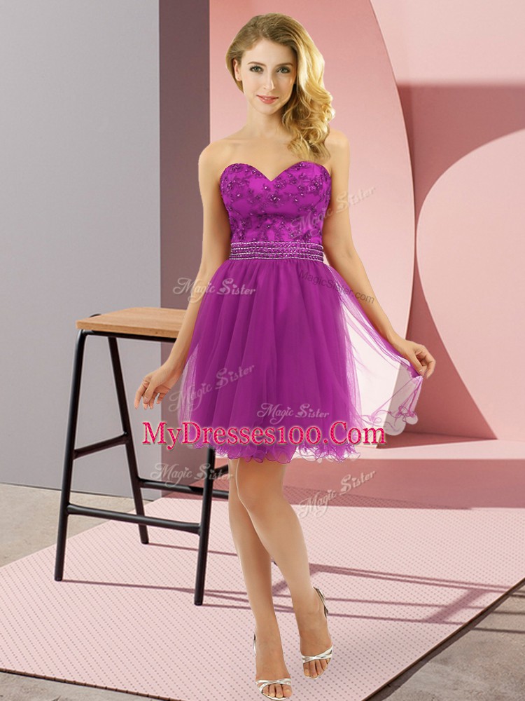 High End Sweetheart Sleeveless Zipper Eggplant Purple Tulle