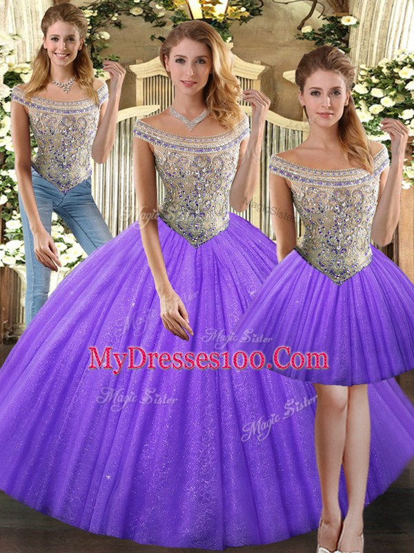 Fine Floor Length Eggplant Purple Sweet 16 Quinceanera Dress Bateau Sleeveless Lace Up