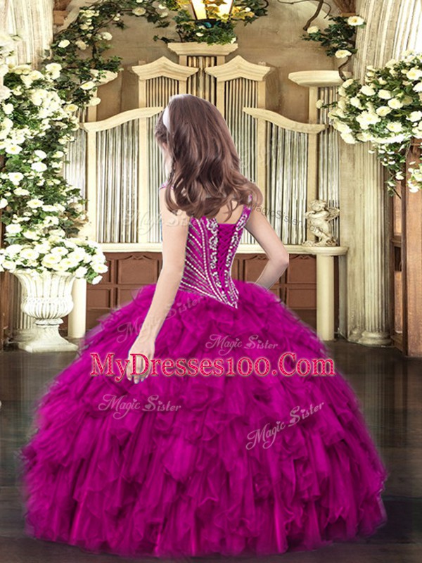 Ball Gowns Child Pageant Dress Royal Blue V-neck Organza Sleeveless Floor Length Lace Up
