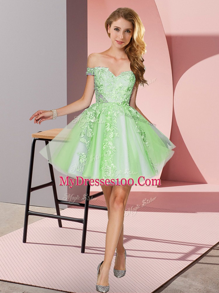 Pretty Apple Green Sleeveless Mini Length Appliques Zipper Damas Dress