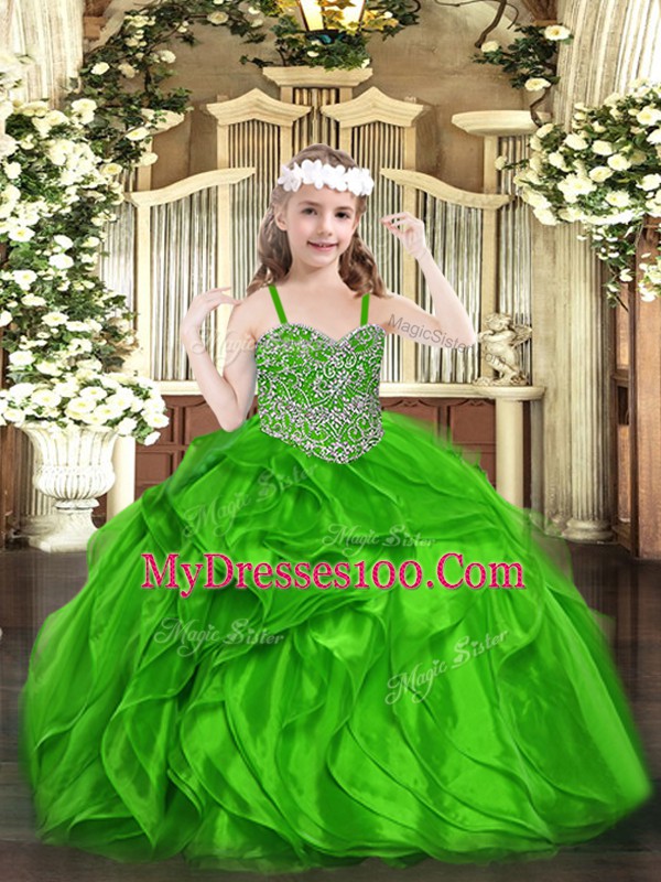 Sweet Green Lace Up Pageant Gowns Beading and Ruffles Sleeveless Floor Length