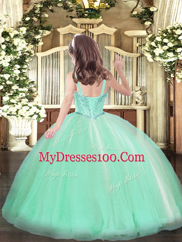 Custom Made Floor Length Lace Up Little Girls Pageant Dress Wholesale Apple Green for Party and Quinceanera with Beading