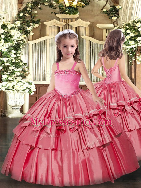 Floor Length Watermelon Red Sweet 16 Quinceanera Dress Organza Sleeveless Ruffled Layers