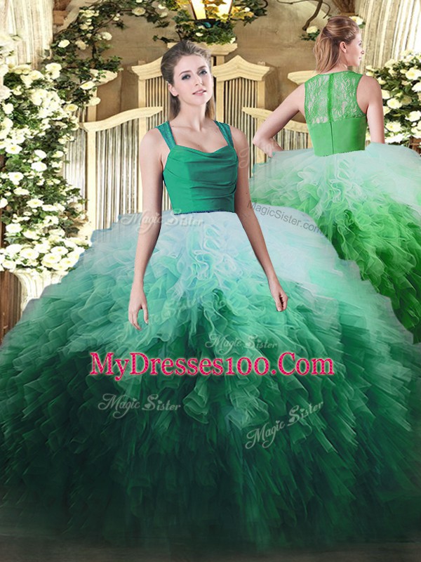 Straps Sleeveless Zipper 15 Quinceanera Dress Multi-color Tulle
