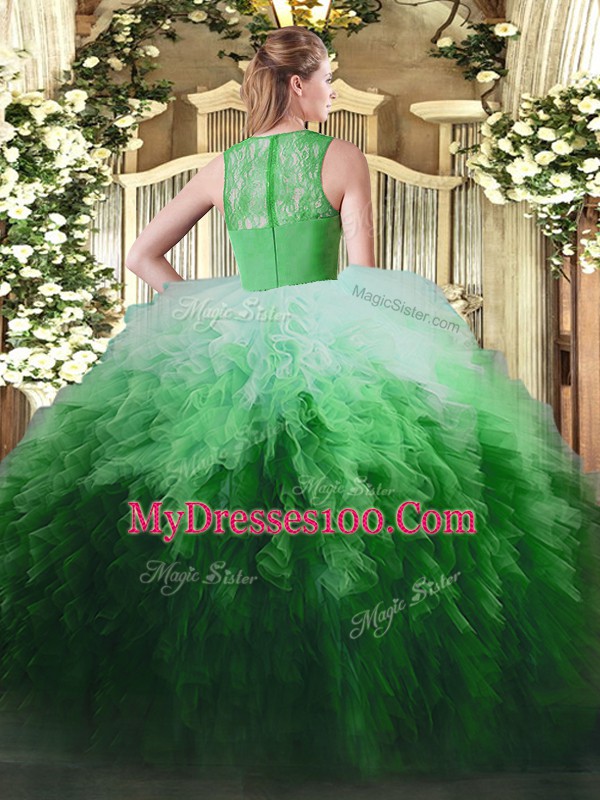 Straps Sleeveless Zipper 15 Quinceanera Dress Multi-color Tulle
