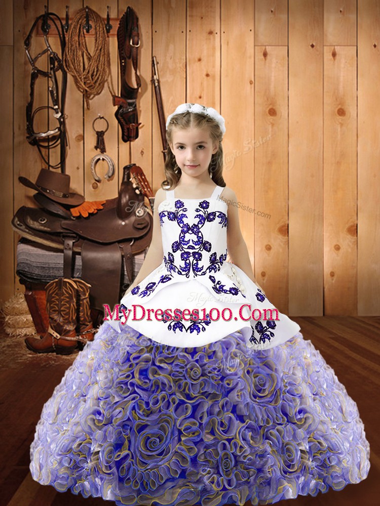 Customized Multi-color Sleeveless Embroidery and Ruffles Floor Length Little Girls Pageant Dress