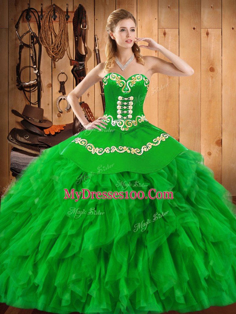 Graceful Floor Length Green Sweet 16 Quinceanera Dress Sweetheart Sleeveless Lace Up