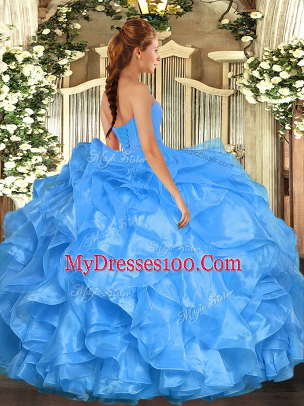Hot Pink Sweet 16 Dresses Military Ball and Sweet 16 and Quinceanera with Beading and Ruffles Sweetheart Sleeveless Lace Up