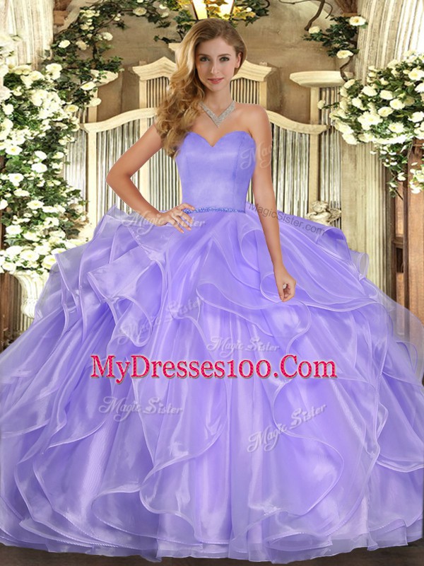 Best Ball Gowns Quinceanera Gowns Lavender Sweetheart Organza Sleeveless Floor Length Lace Up