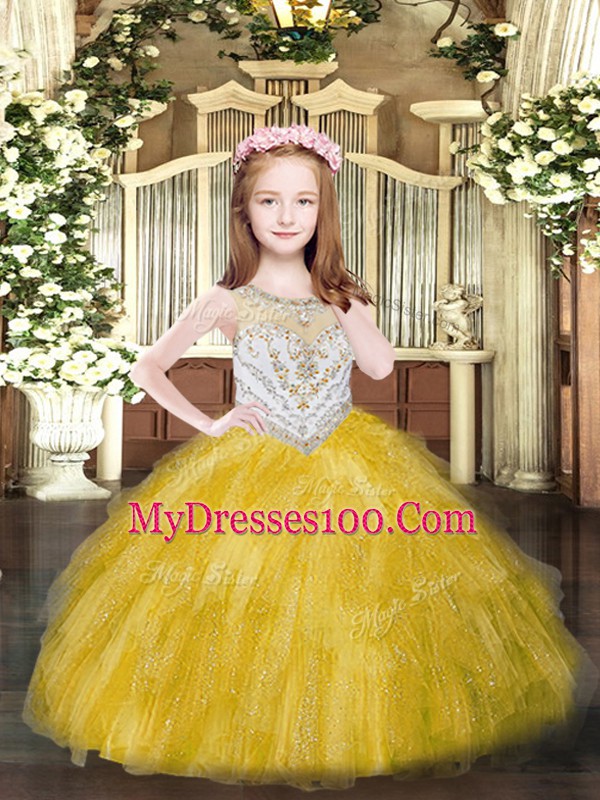 Enchanting Sleeveless Beading and Ruffles Zipper Little Girl Pageant Gowns