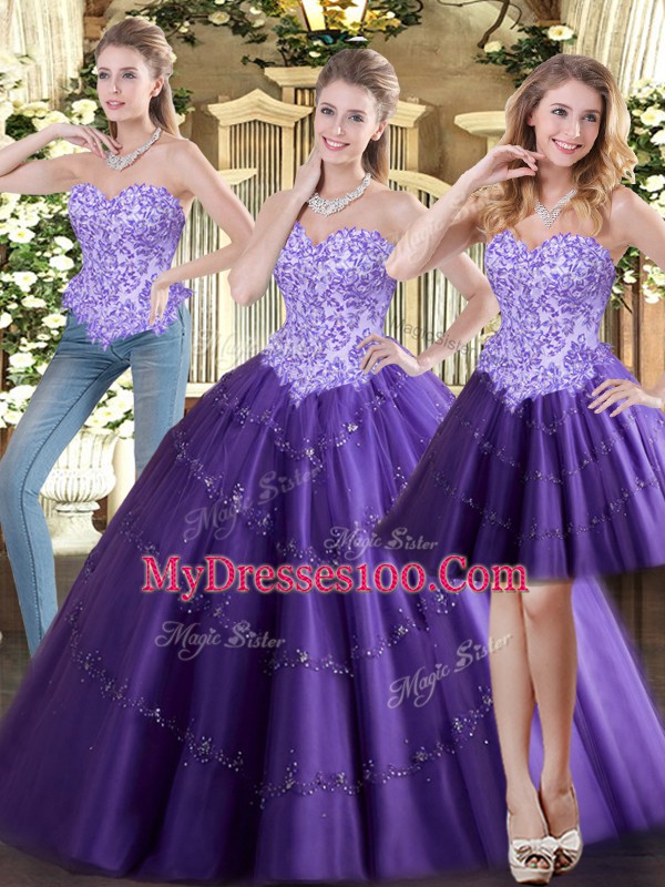 Sweetheart Sleeveless Tulle 15th Birthday Dress Beading Lace Up