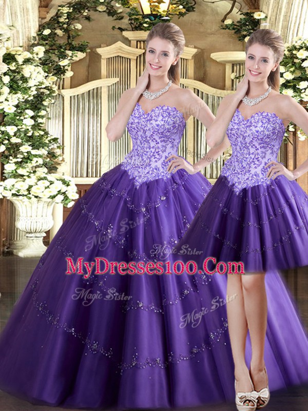 Sweetheart Sleeveless Tulle 15th Birthday Dress Beading Lace Up