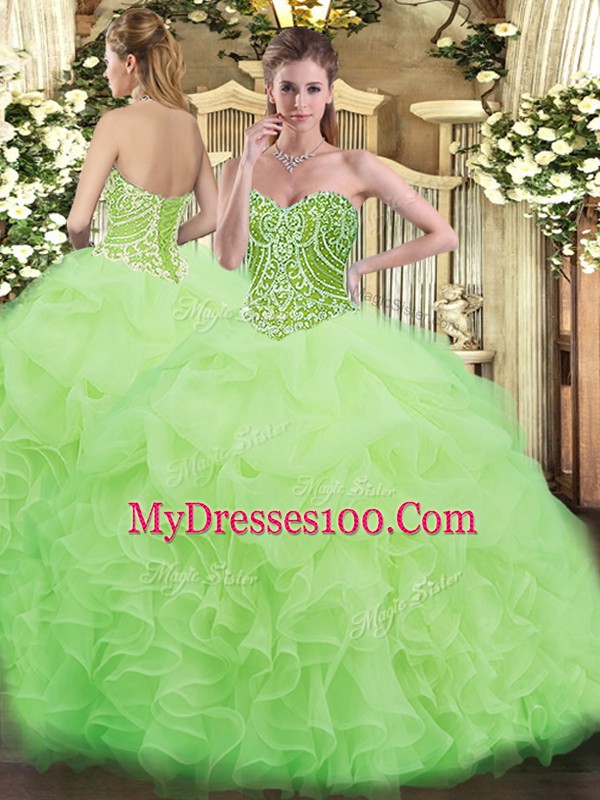 Fantastic Sweetheart Sleeveless Organza Quinceanera Dress Beading and Ruffles Lace Up