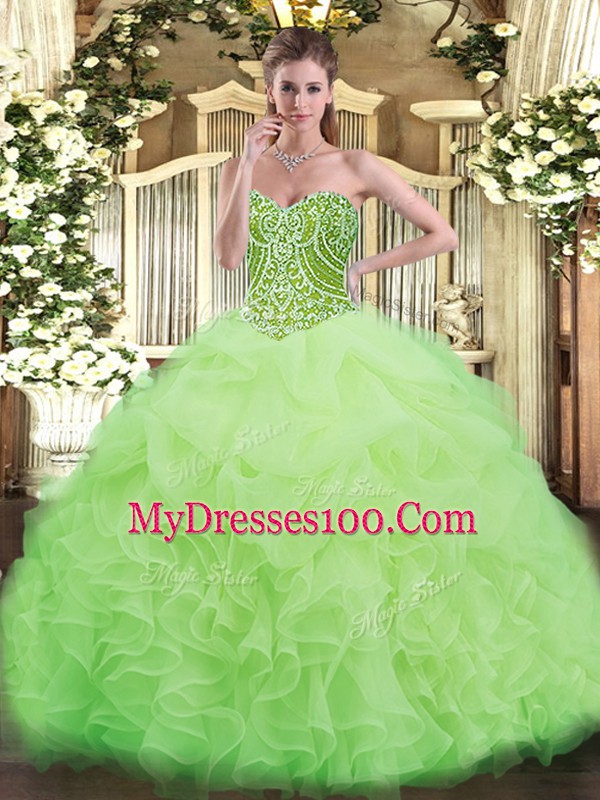 Fantastic Sweetheart Sleeveless Organza Quinceanera Dress Beading and Ruffles Lace Up