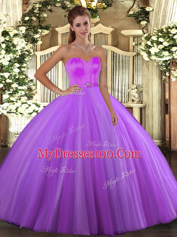 Tulle Sweetheart Sleeveless Lace Up Beading Quinceanera Gowns in Eggplant Purple