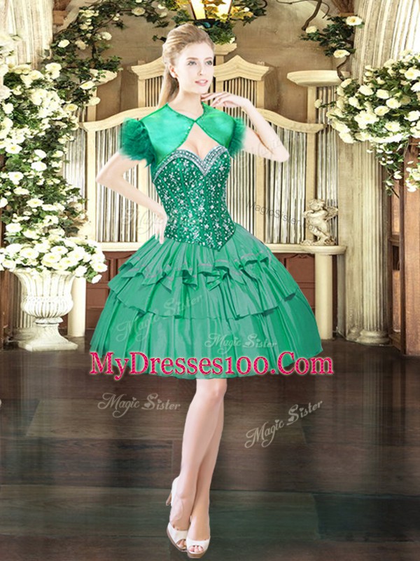 Sweetheart Sleeveless Party Dress Wholesale Mini Length Beading Dark Green Organza