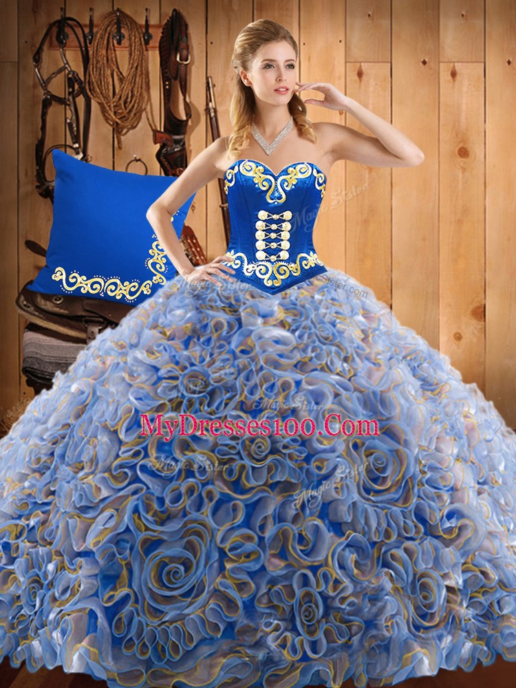 Flare Multi-color Sleeveless With Train Embroidery Lace Up 15 Quinceanera Dress