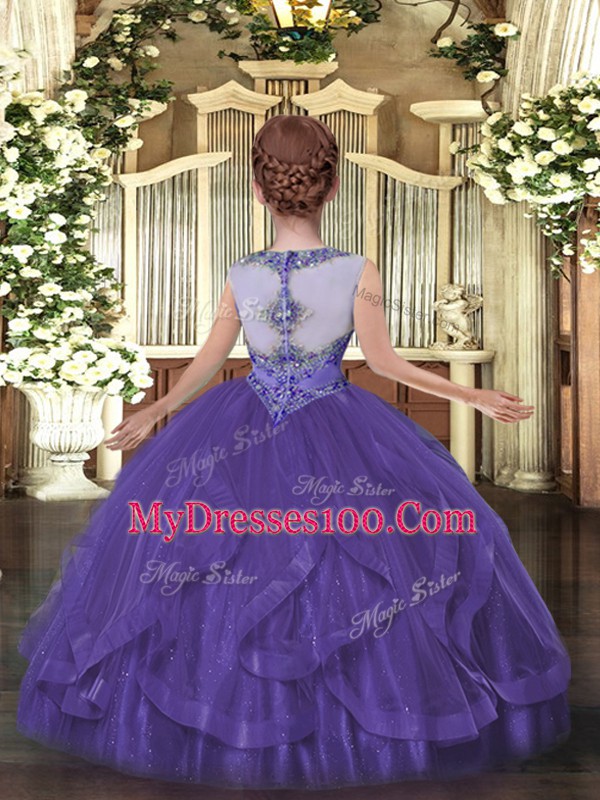 Sweet Floor Length Teal Kids Formal Wear Tulle Sleeveless Beading and Ruffles