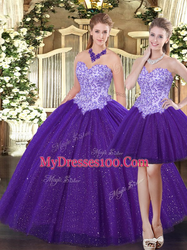 Purple Quinceanera Dresses Military Ball and Sweet 16 and Quinceanera with Beading Sweetheart Sleeveless Lace Up