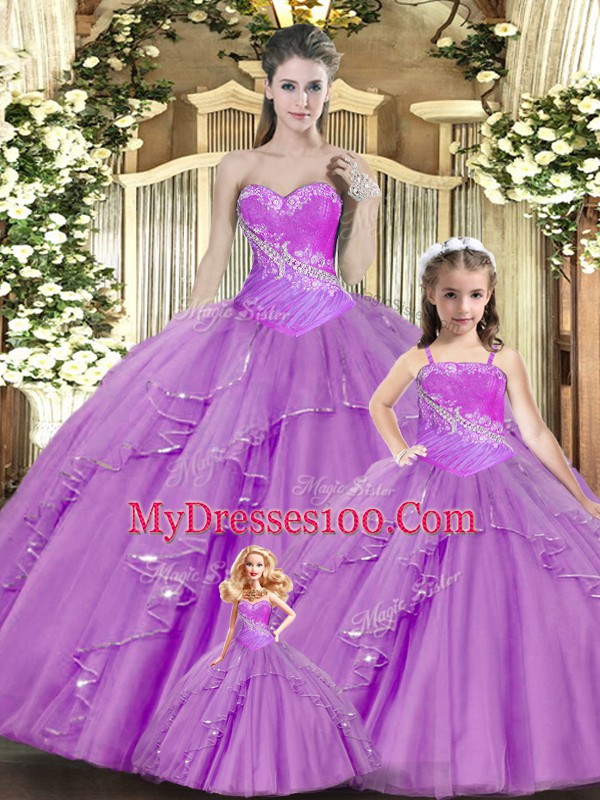 Colorful Floor Length Lilac Sweet 16 Dresses Sweetheart Sleeveless Lace Up