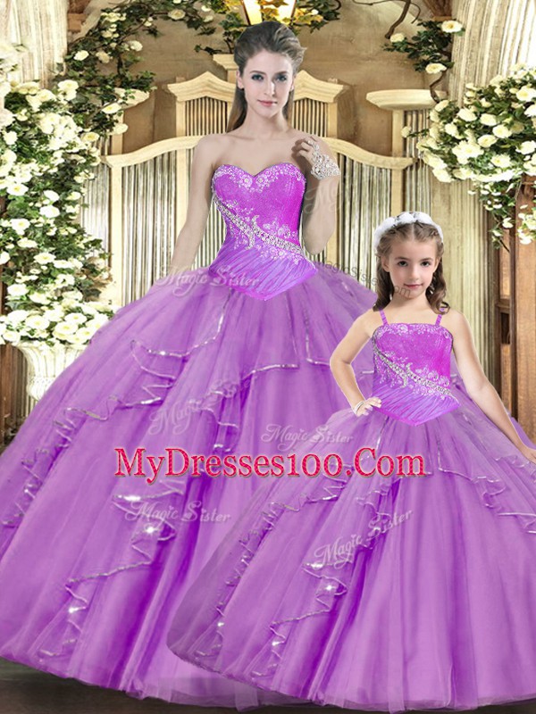 Colorful Floor Length Lilac Sweet 16 Dresses Sweetheart Sleeveless Lace Up
