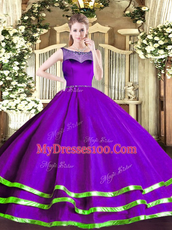 Best Floor Length Purple Ball Gown Prom Dress Scoop Sleeveless Zipper