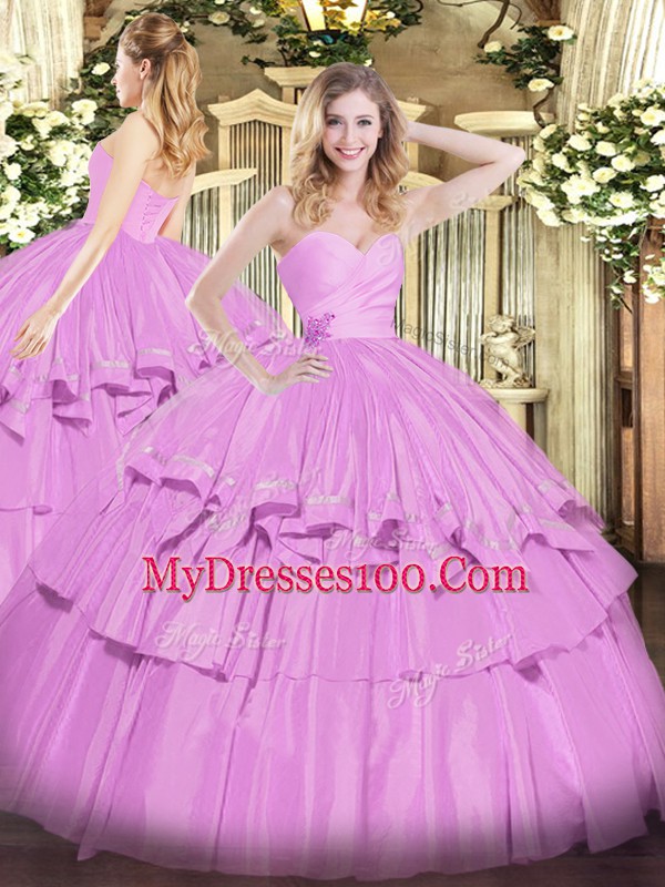 Exquisite Floor Length Lilac 15th Birthday Dress Sweetheart Sleeveless Lace Up