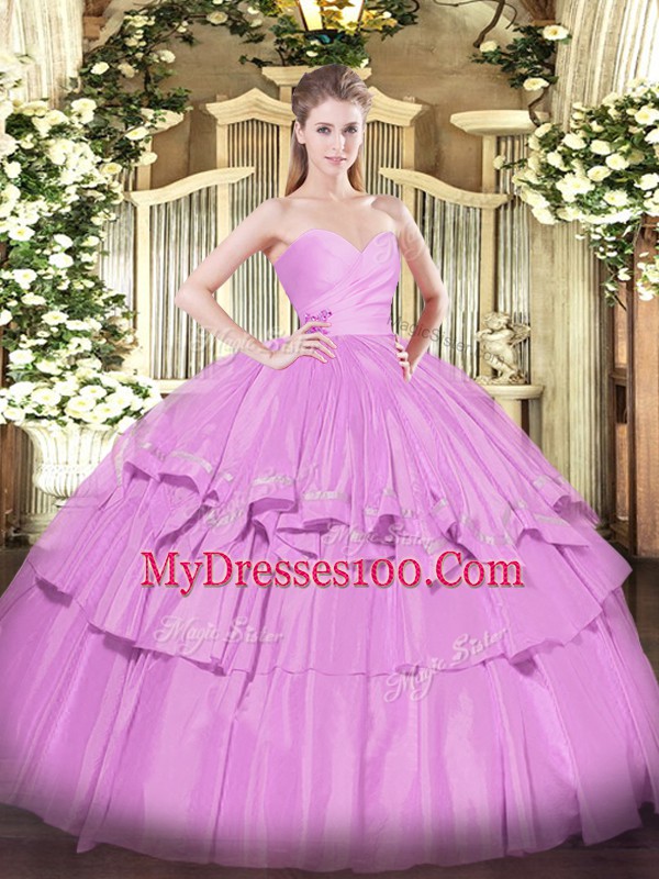 Exquisite Floor Length Lilac 15th Birthday Dress Sweetheart Sleeveless Lace Up