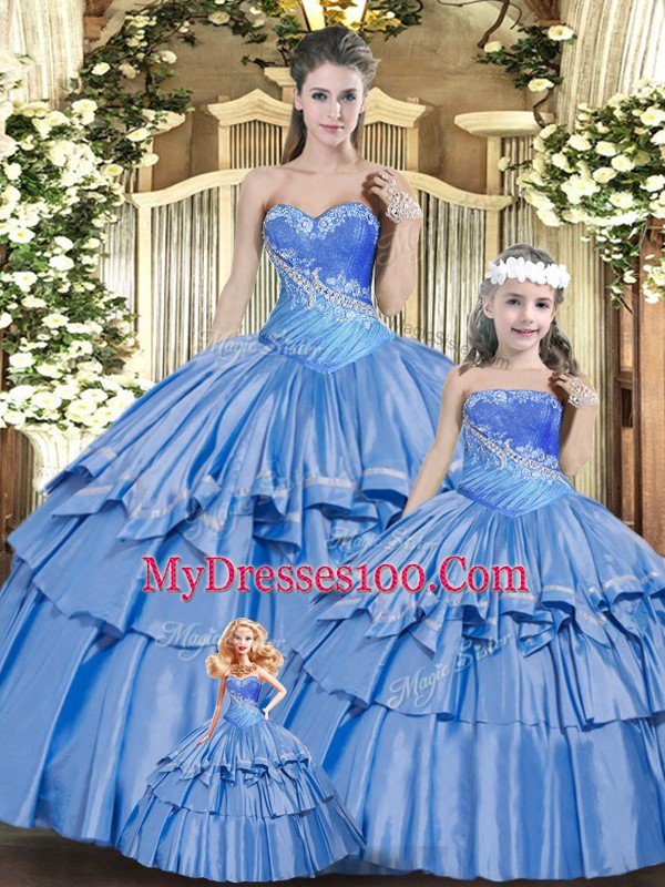 Most Popular Baby Blue Sleeveless Beading and Ruffles Floor Length Quince Ball Gowns