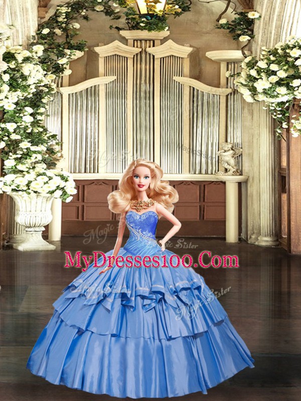 Most Popular Baby Blue Sleeveless Beading and Ruffles Floor Length Quince Ball Gowns