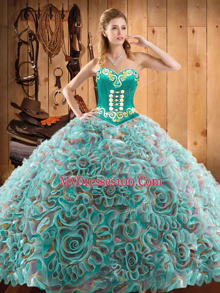 Custom Designed Multi-color Sweetheart Neckline Embroidery Sweet 16 Dresses Sleeveless Lace Up