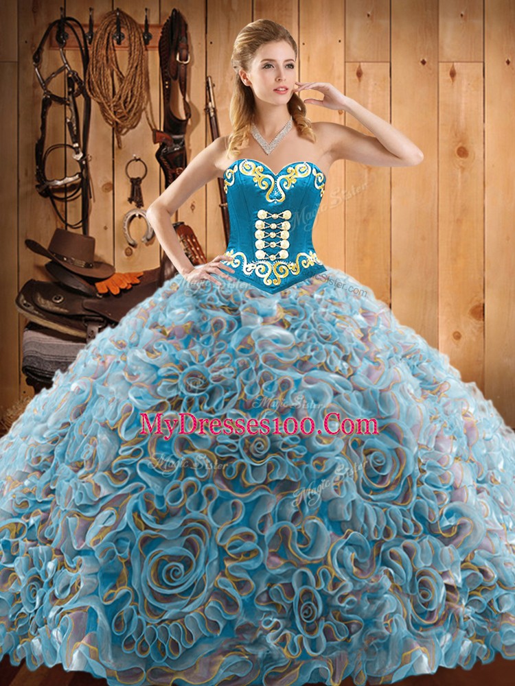 Multi-color Lace Up Sweet 16 Quinceanera Dress Embroidery Sleeveless With Train Sweep Train