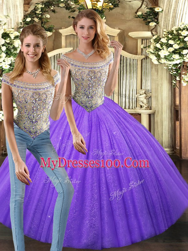 Stylish Floor Length Eggplant Purple Sweet 16 Quinceanera Dress Bateau Sleeveless Lace Up