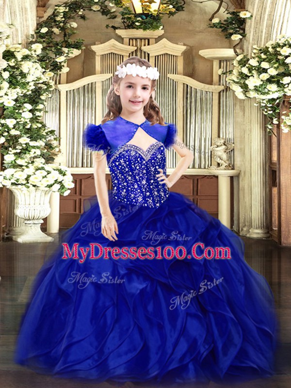 Straps Sleeveless Organza Little Girls Pageant Dress Wholesale Beading and Ruffles Lace Up