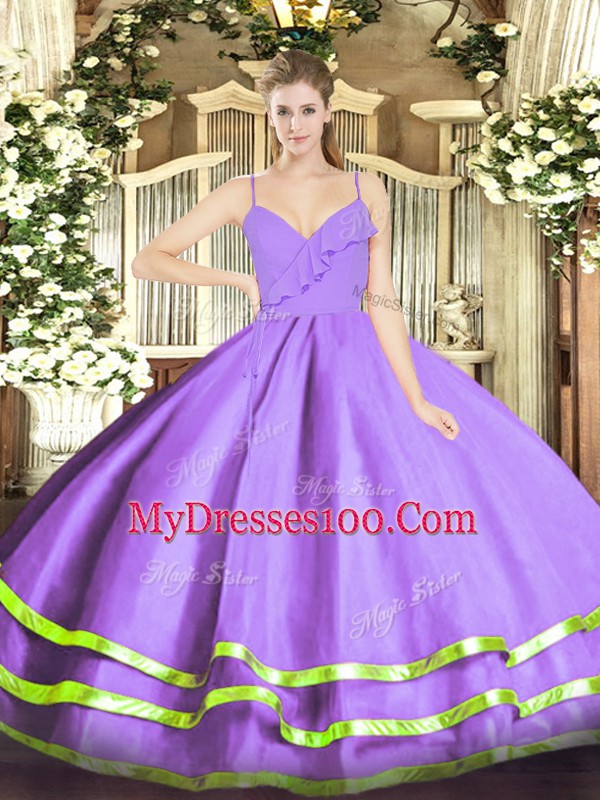 Fabulous Spaghetti Straps Sleeveless Organza Vestidos de Quinceanera Ruffled Layers Zipper